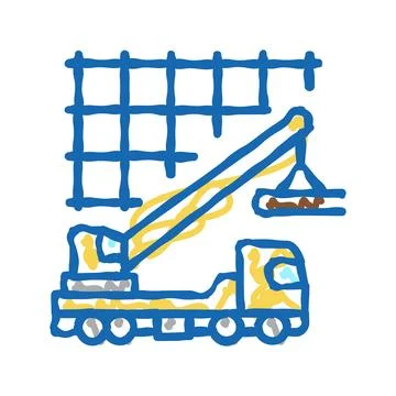 Crane lifting building materials icon doodle illustration Ilustración de archivo