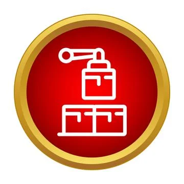 Crane lifting cargo box inside a warehouse icon Stock Illustration