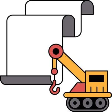 A crane is lifting a large piece of paper Ilustración de archivo