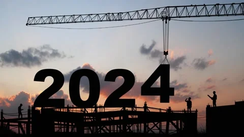 Crane lifting number 4 to 2024 , prepare new year 2024 with construction site Stock Footage 258333538