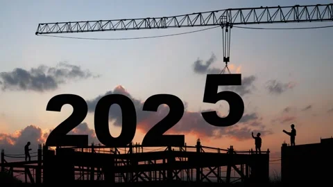 Crane lifting number 5, start of beginning new year 2025 at construction site Stock Footage 293921604