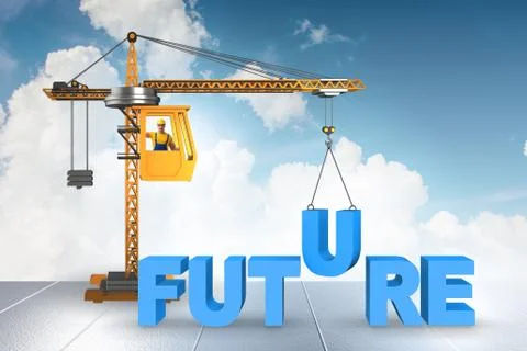 Crane lifting the word future up Ilustración de archivo