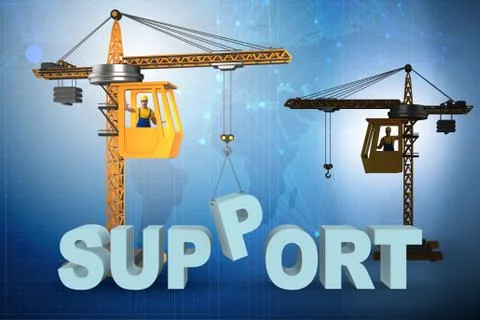 Crane lifting up the word support Ilustración de archivo