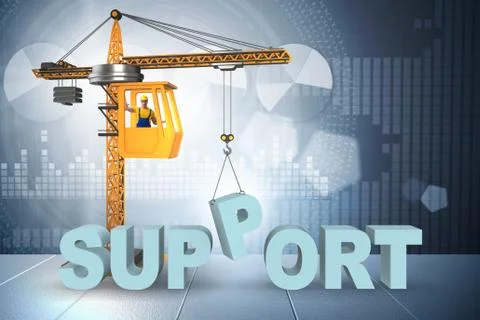 Crane lifting up the word support Ilustración de archivo