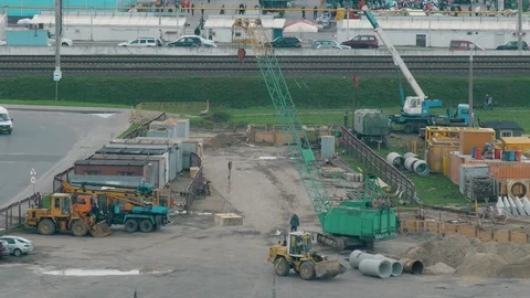 Crane with a load. Industrial site Stock Footage 88972310