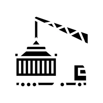 Crane loader port machine glyph icon vector illustration Stock Illustration