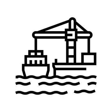 Crane loader port machine line icon vector illustration Stock Illustration