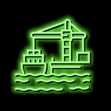Crane loader port machine neon glow icon illustration Stock Illustration