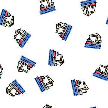 Crane loader port machine vector seamless pattern Stock Illustration