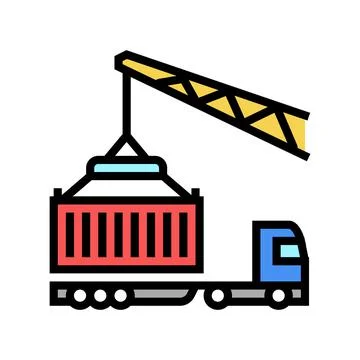 Crane loading container on truck in port color icon vector illustration 스톡 일러스트