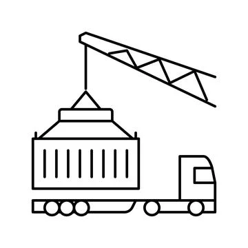 Crane loading container on truck in port line icon vector illustration 스톡 일러스트
