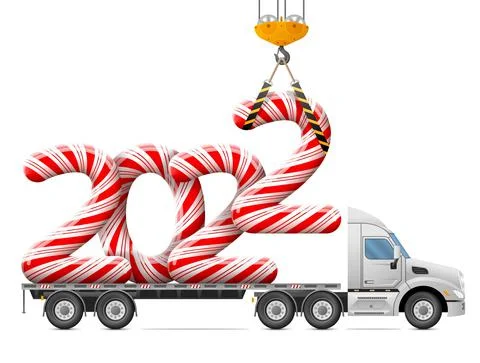 Crane loads New Year 2022 of candy stick Stock Illustration