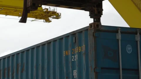 Crane Lowering A Cargo Container Stock Footage 61738346