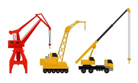 Crane as Machine for Lifting and Lowering Materials Vector Set Ilustración de archivo