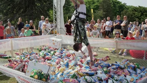 A crane machine with real people's claws. Minsk, Belarus - June 19, 2022 Stock Footage 274721452
