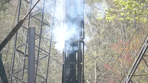 Crane Mounted Piledriver Operates Then Collapses 스톡 동영상 163679359