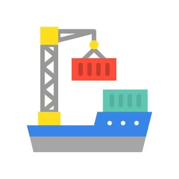 Crane move container to ship, Flat icon delivery shopping logistic related Stock Illustration
