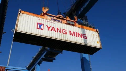 Crane moves cargo container 4k intro video for business Stock Footage 104502525