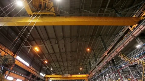 Crane moving steel bars to the storage, wide shot Stock Footage 72424029