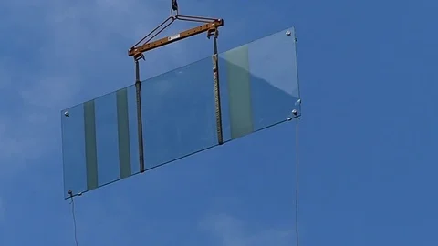 Crane moving transparent glass window Stock Footage 77481756