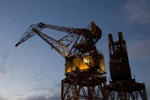 Crane by night. Foto stock