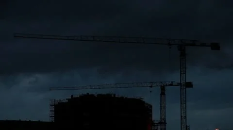 Crane in the night under the rain Stock Footage 8908878
