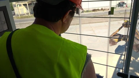 Crane operation cabin for control all equipment of crane. Crane operator control Video stock 91656639