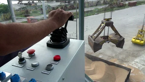 Crane operation cabin for control all equipment of crane. Crane operator control Video stock 91811429