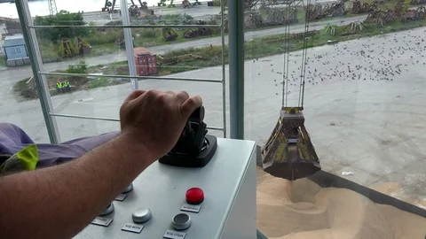 Crane operation cabin for control all equipment of crane. Crane operator control Video stock 91814176