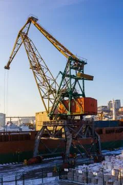 The crane is in operation. Stock Photos