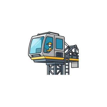 Crane operator cabin with person inside flat graphic with the artwork focuses Stock Illustration