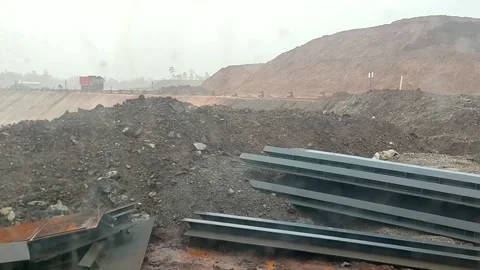 Crane Operator Cabin POV During Heavy Rain at Construction Site Stock Footage 340124497
