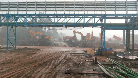 Crane Operator Cabin View During Heavy Rain Stock Footage 340069596