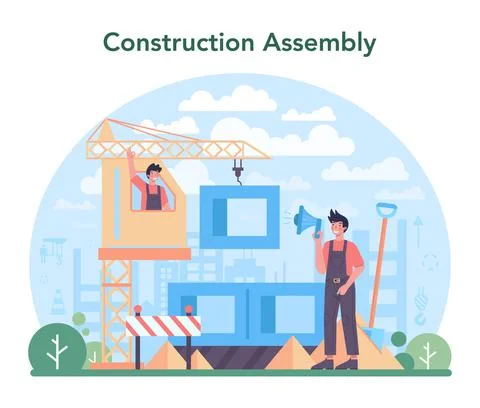 Crane operator concept. Industrial builder at the construction site Illustrazione stock