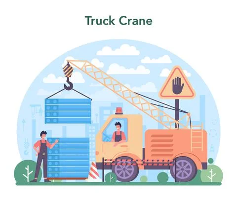 Crane operator concept. Industrial builder at the construction site Illustrazione stock