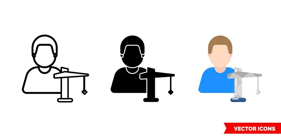 Crane operator icon of 3 types color, black and white, outline. Isolated vect Stock Illustration