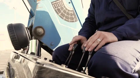 Crane Operator move Excavator control handlebars Stock Footage 61495856