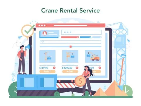 Crane operator online service or platform. Industrial builder Illustrazione stock