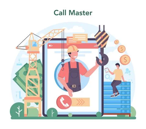 Crane operator online service or platform. Industrial builder Illustrazione stock