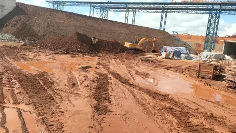 Crane Operator POV Showing Excavator and Haul Truck Operations Stock Footage 340236837