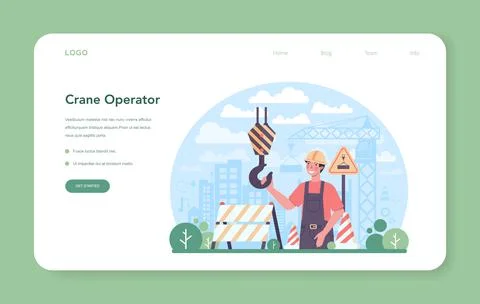 Crane operator web banner or landing page. Industrial builder Illustrazione stock