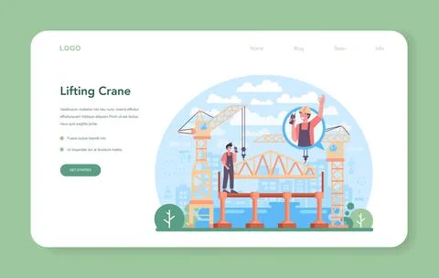 Crane operator web banner or landing page. Industrial builder Stock Illustration