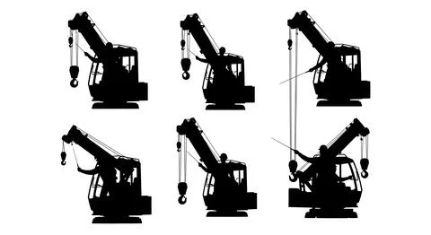 Crane Operator at Work Silhouette Set Illustrazione stock
