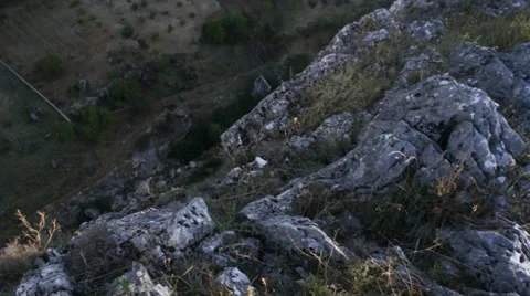 Crane over a cliff with and w/o Barbarian Character Video stock 34029337