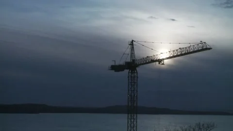 Crane over River (4) Stock Footage 150163173