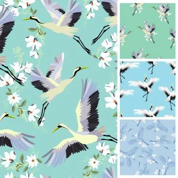 Crane, pattern, vector, illustration, set Stock Illustration