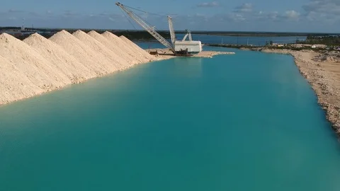 Crane Performing Dredging Work at Fishing Hole Road, Grand Bahama Drone View Stock Footage 89655273