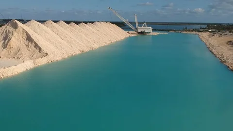 Crane Performing Dredging Work at Fishing Hole Road, Bahamas Aerial View Stock Footage 89655357