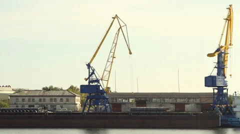Crane in the port moves loads Stock Footage 42142558