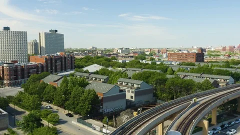 Crane Up Pullback as Chicago CTA Subway Train Enters Frame [4K] 스톡 동영상 110716659